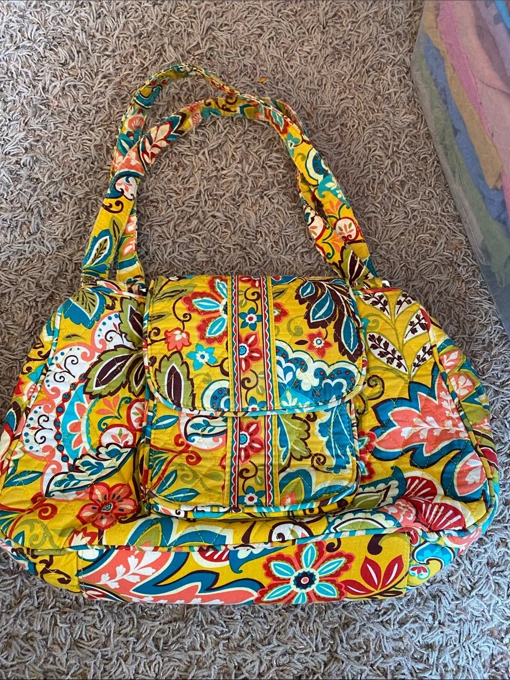 Quilted Floral Tote Bag in Yellow Multicolor